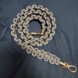 Silver Champagne Braided Guitar Strap with Gold Hardware